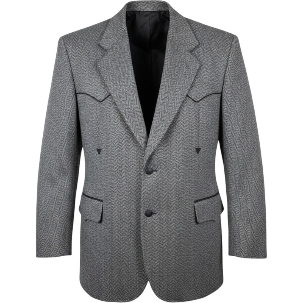 Pendleton Western Blazer Men 46 Grey Herringbone Virgin Wool Yoke Piping USA